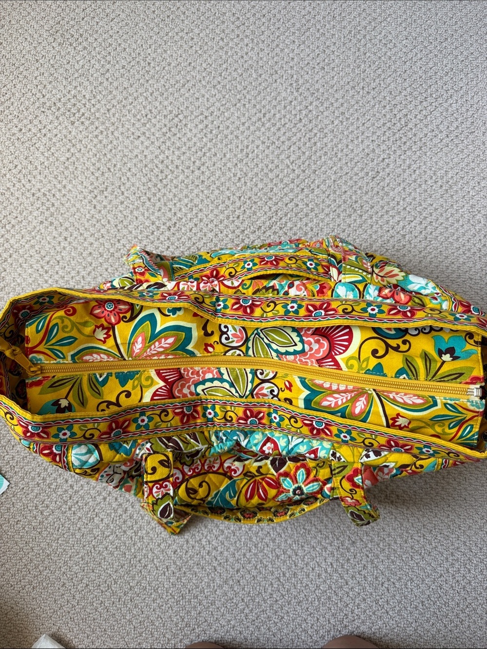 Quilted Vera Bradley Floral Tote Bag in Yellow and Teal - Picture 5 of 6